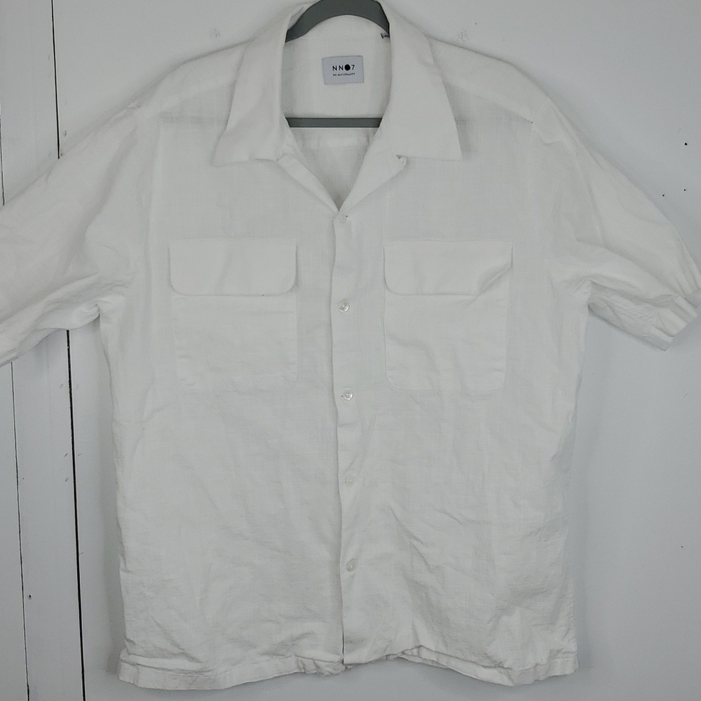 N NO7 No Nationality Daniel Shirt Button Down Short Sleeve White Light Mens XXL